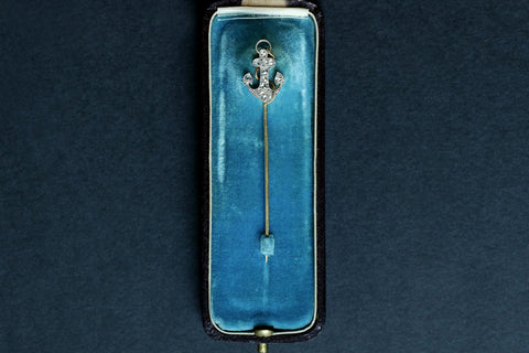 Early 20th Century French Diamond and 18K Gold Anchor Stick Pin
