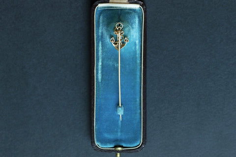 Early 20th Century French Diamond and 18K Gold Anchor Stick Pin