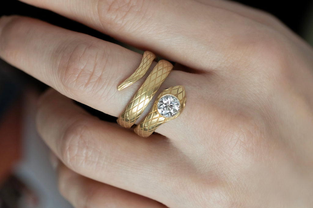 1940s Coiled Serpent Diamond and Ruby Ring