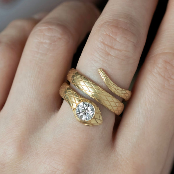 1940s Coiled Serpent Diamond and Ruby Ring