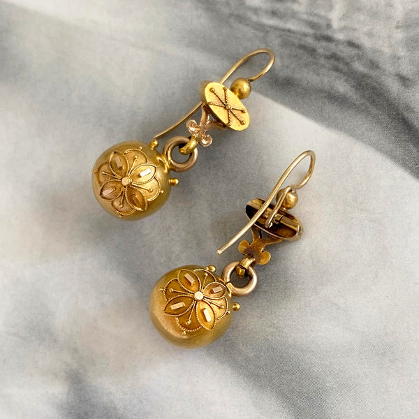 Victorian Etruscan Revival Gold Drop Earrings