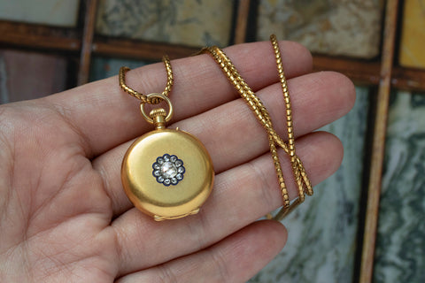 Edwardian 18k Gold Diamond Fob Watch Pendant