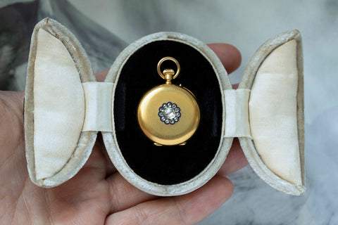 Edwardian 18k Gold Diamond Fob Watch Pendant