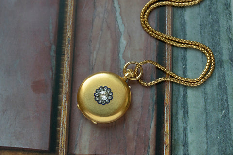 Edwardian 18k Gold Diamond Fob Watch Pendant