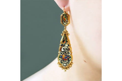 Antique French Enamel Gold Earrings 