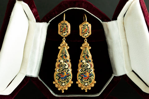 Antique French Enamel Gold Earrings 