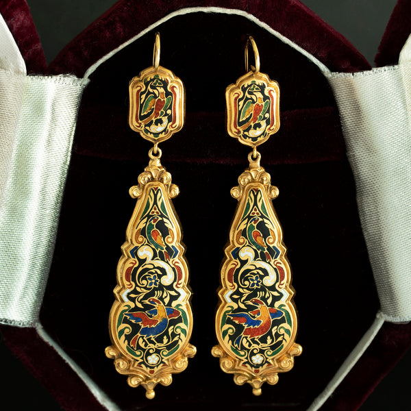 Antique French Enamel Gold Earrings 