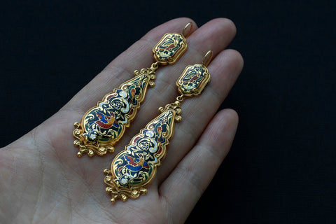 Antique French Enamel Gold Earrings 