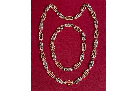 C.1830. 'Birds of Paradise' Enamel Sautoir Chain