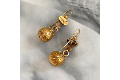 Victorian Etruscan Revival Gold Drop Earrings