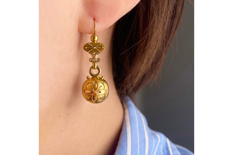 Victorian Etruscan Revival Gold Drop Earrings