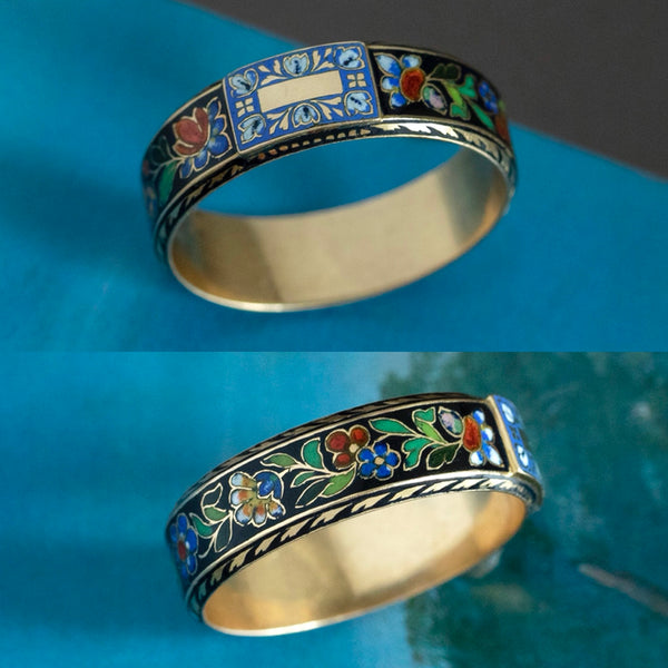 Antique French Enamel Floral Gold Band
