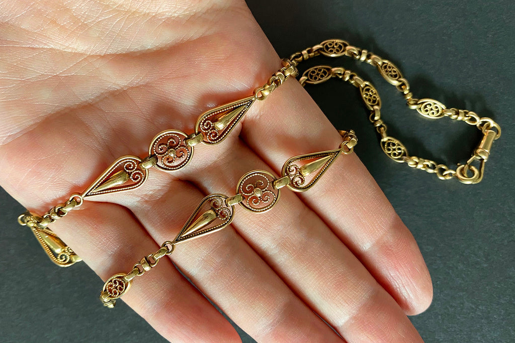 Antique French 18k Gold Ornate Link Chain