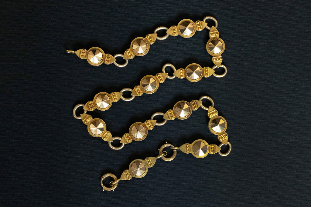 Victorian Pyramid & Circle Link Gold Chain