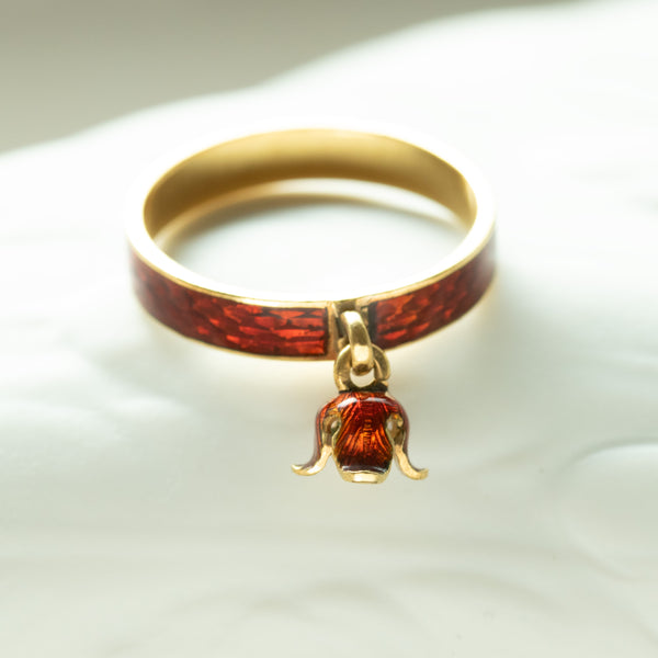C.1820s. French Red Guilloché Enamel Ring