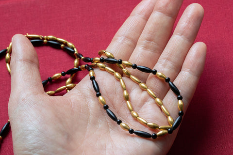Victorian 14k Gold & Matte Black Enamel Bead Necklace Set