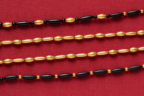 Victorian 14k Gold & Matte Black Enamel Bead Necklace Set