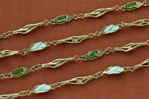 Green Enamel & 18k Gold Chain Necklace