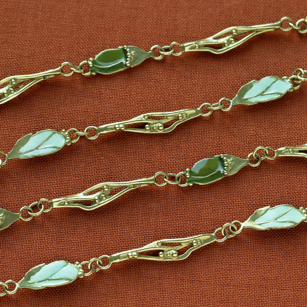 Green Enamel & 18k Gold Chain Necklace