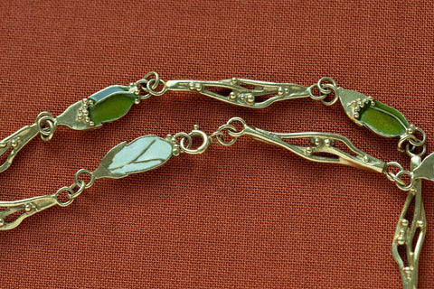 Green Enamel & 18k Gold Chain Necklace