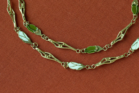 Green Enamel & 18k Gold Chain Necklace