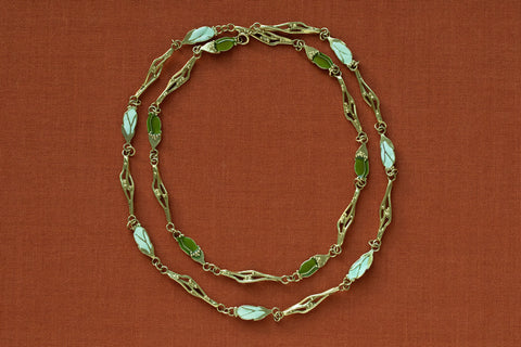 Green Enamel & 18k Gold Chain Necklace