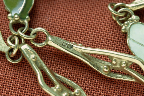 Green Enamel & 18k Gold Chain Necklace