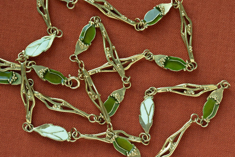 Green Enamel & 18k Gold Chain Necklace