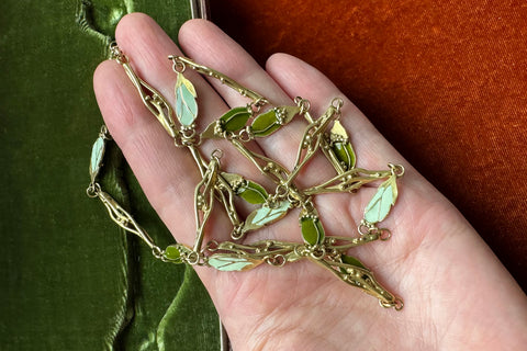 Green Enamel & 18k Gold Chain Necklace