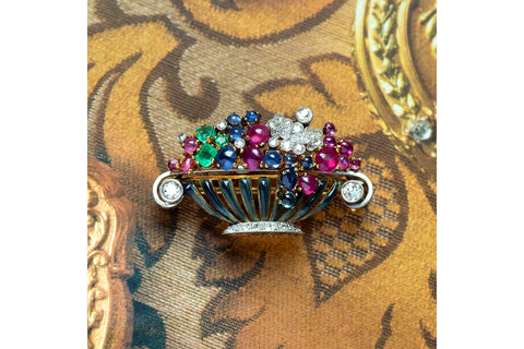 'Happy Jardiniére' Brooch of Diamond & Gemstone
