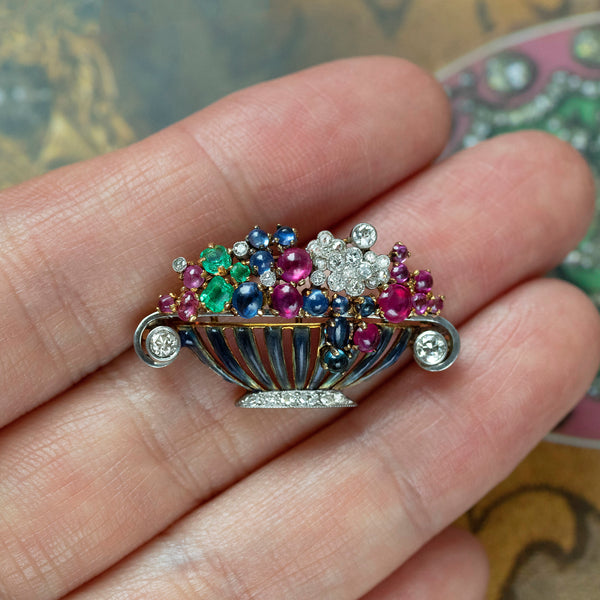 'Happy Jardiniére' Brooch of Diamond & Gemstone