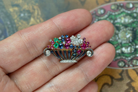 'Happy Jardiniére' Brooch of Diamond & Gemstone