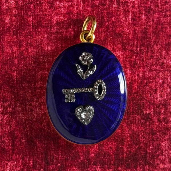 C.1840. Blue Enamel and Diamond 'LOVE' Locket