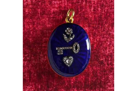 C.1840. Blue Enamel and Diamond 'LOVE' Locket