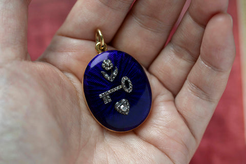 C.1840. Blue Enamel and Diamond 'LOVE' Locket