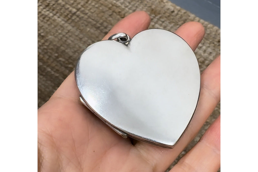 Extra Large Edwardian Sterling Silver Heart Locket