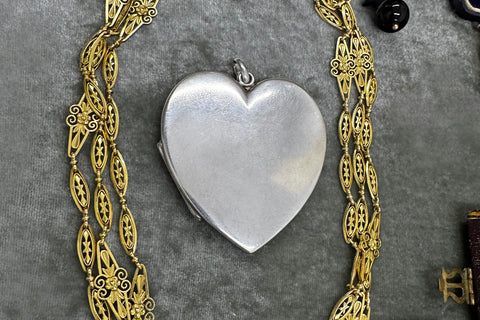 Extra Large Edwardian Sterling Silver Heart Locket