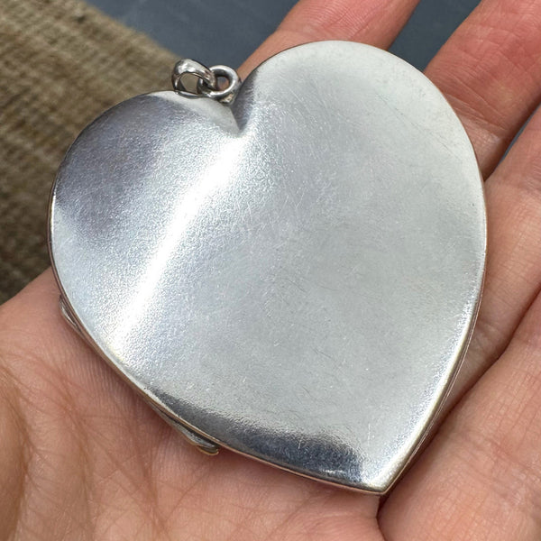 Extra Large Edwardian Sterling Silver Heart Locket