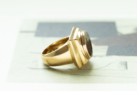 Heavy 18k Gold & Carved Carnelian Mercury Intaglio Ring
