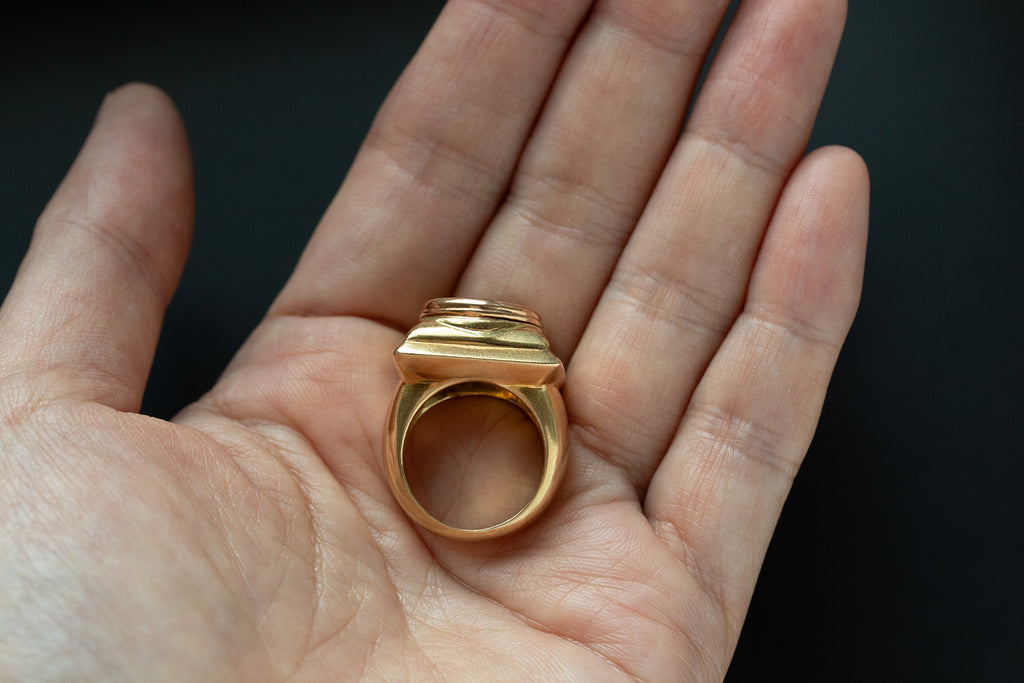 Heavy 18k Gold & Carved Carnelian Mercury Intaglio Ring