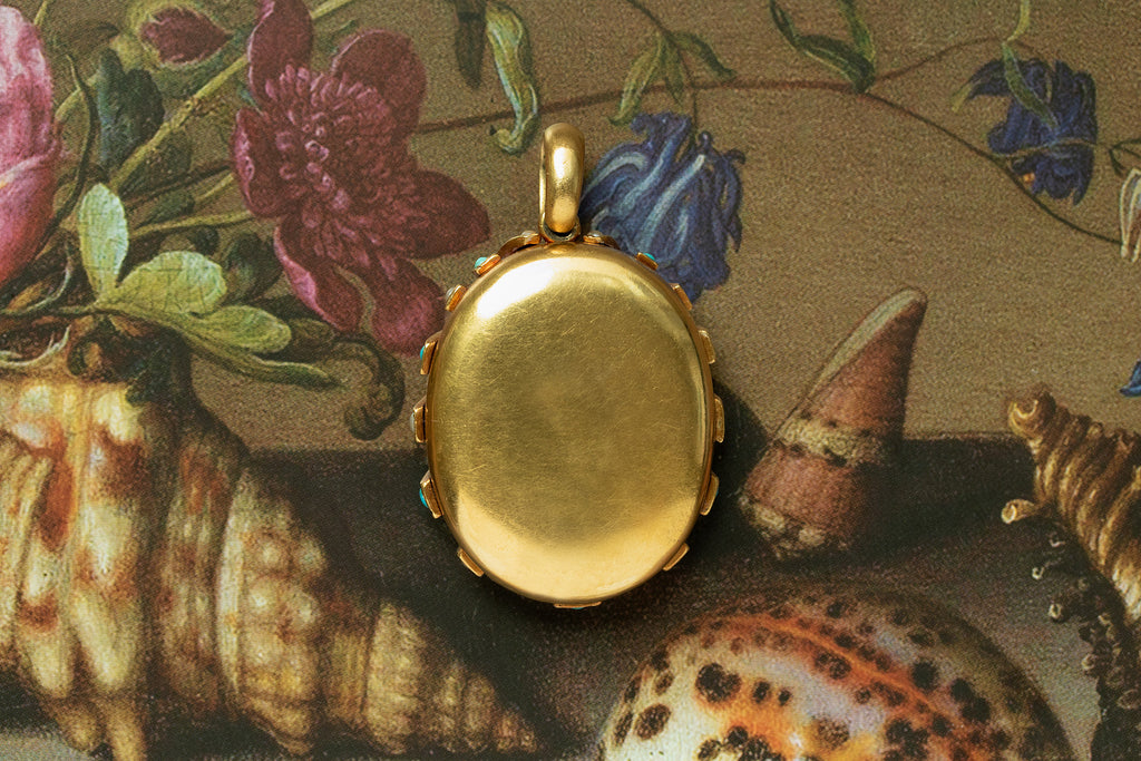 Mid-Victorian Turquoise Pearl Diamond 'Seashell' Locket