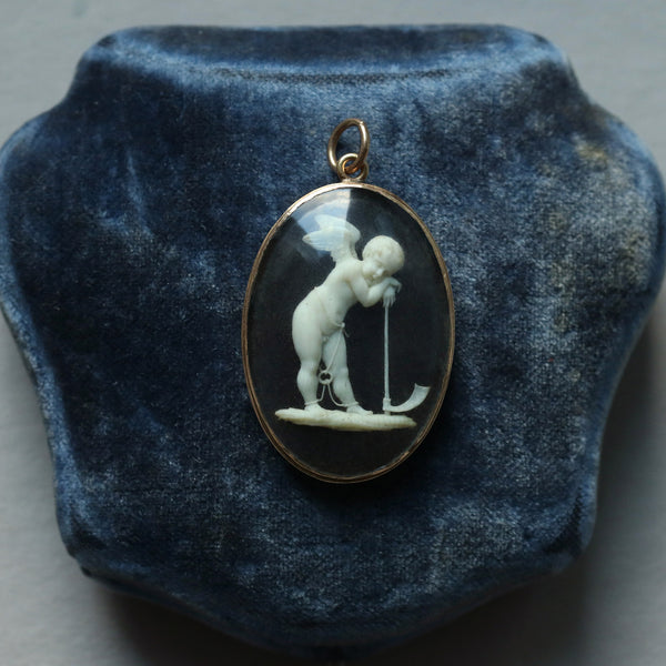 French Micro-Carved Cherub Pendant