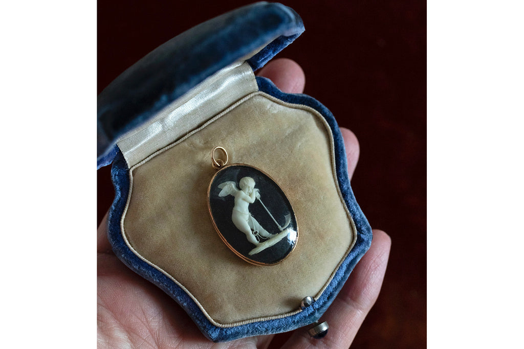 French Micro-Carved Cherub Pendant