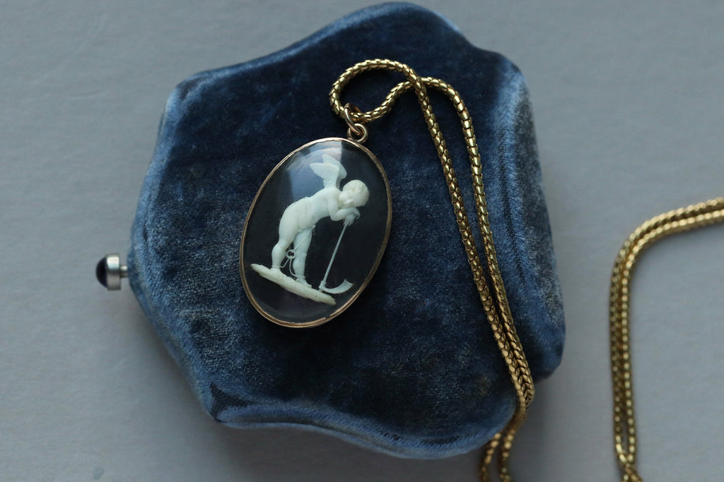 French Micro-Carved Cherub Pendant