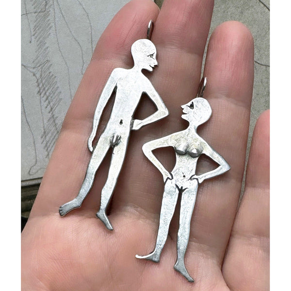 Vintage Sterling Silver 'Him + Her' Earrings