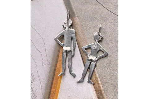 Vintage Sterling Silver 'Him + Her' Earrings