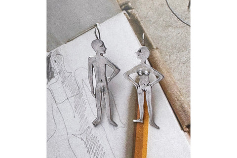 Vintage Sterling Silver 'Him + Her' Earrings