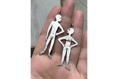 Vintage Sterling Silver 'Him + Her' Earrings