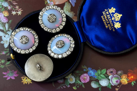Set of Four Georgian Opaline & Black Dot Paste Buttons