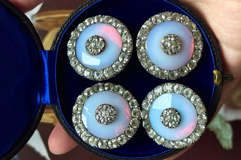 Set of Four Georgian Opaline & Black Dot Paste Buttons